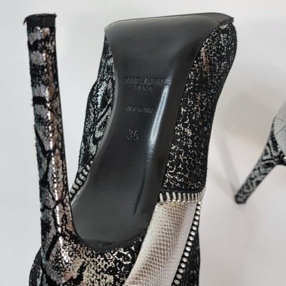 SAINT LAURENT Metallic Snakeskin Embossed Calfskin Pointed Toe Ankle Boots 0125 - Picture 9 of 13